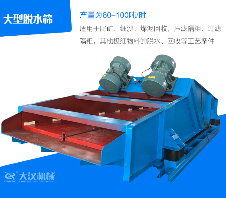 大型脫水篩適用于尾礦、細沙、煤泥回收，壓濾隔粗、過濾 隔粗，其他極細物料的脫水、回收等工藝條件